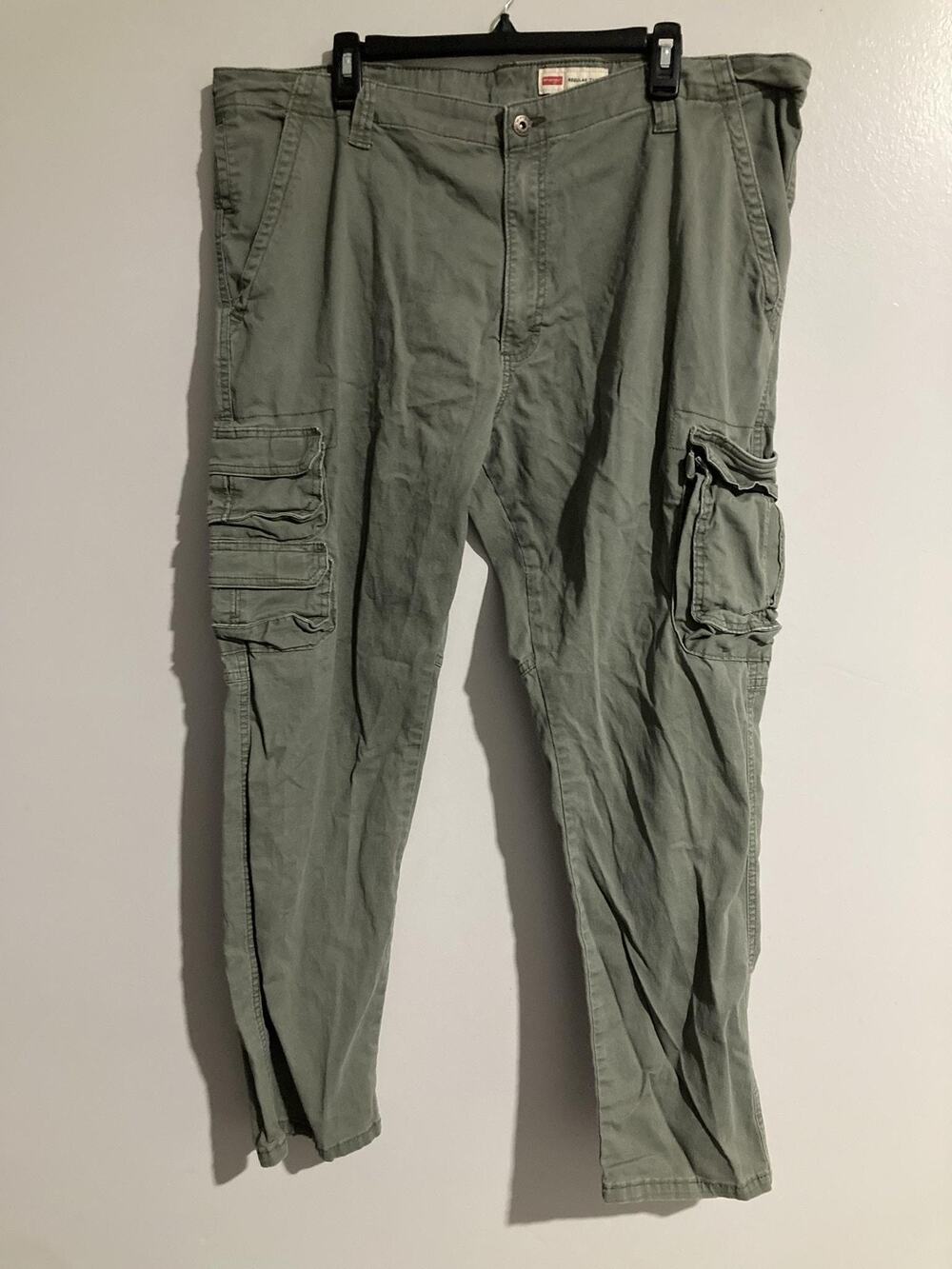 Wrangler Cargo Pants Mens 42x30 Green Regular Taper Cotton Stretch Pockets